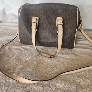 Michael Kors brown leather signature logo duffle satchel